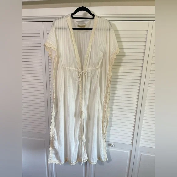 La Moda By True Colors long cardigan, duster swimsuit, cover-up cream white lace - Picture 9 of 10